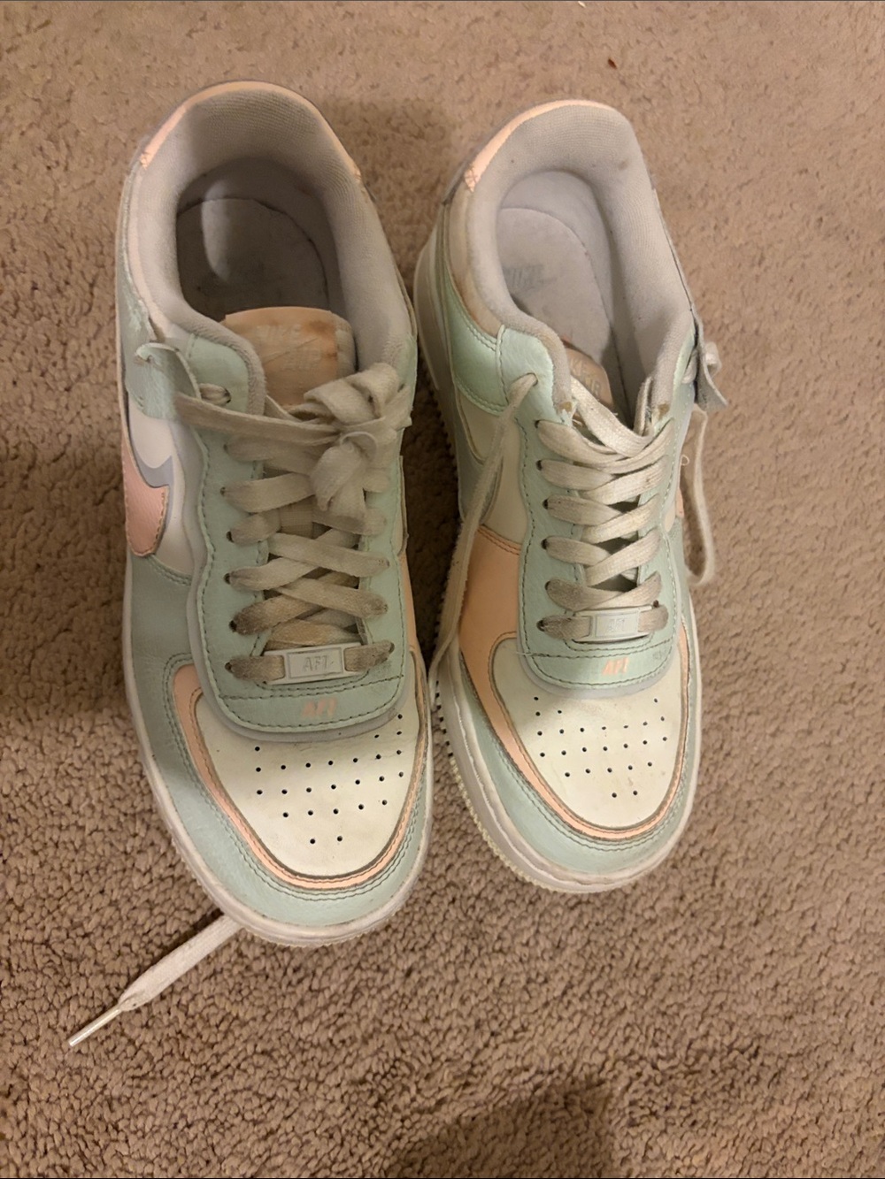 Nike Women’s Air Force 1 Shadow Pastel Mint & Peach Sneakers - Picture 2 of 6